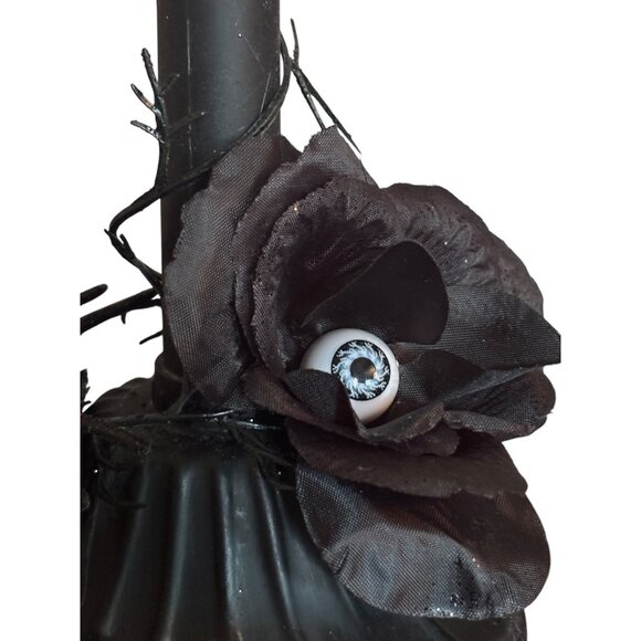 Upcycled Halloween Candle Window Light Electric flicker bulb Black Spider Eye R - Picture 2 of 7
